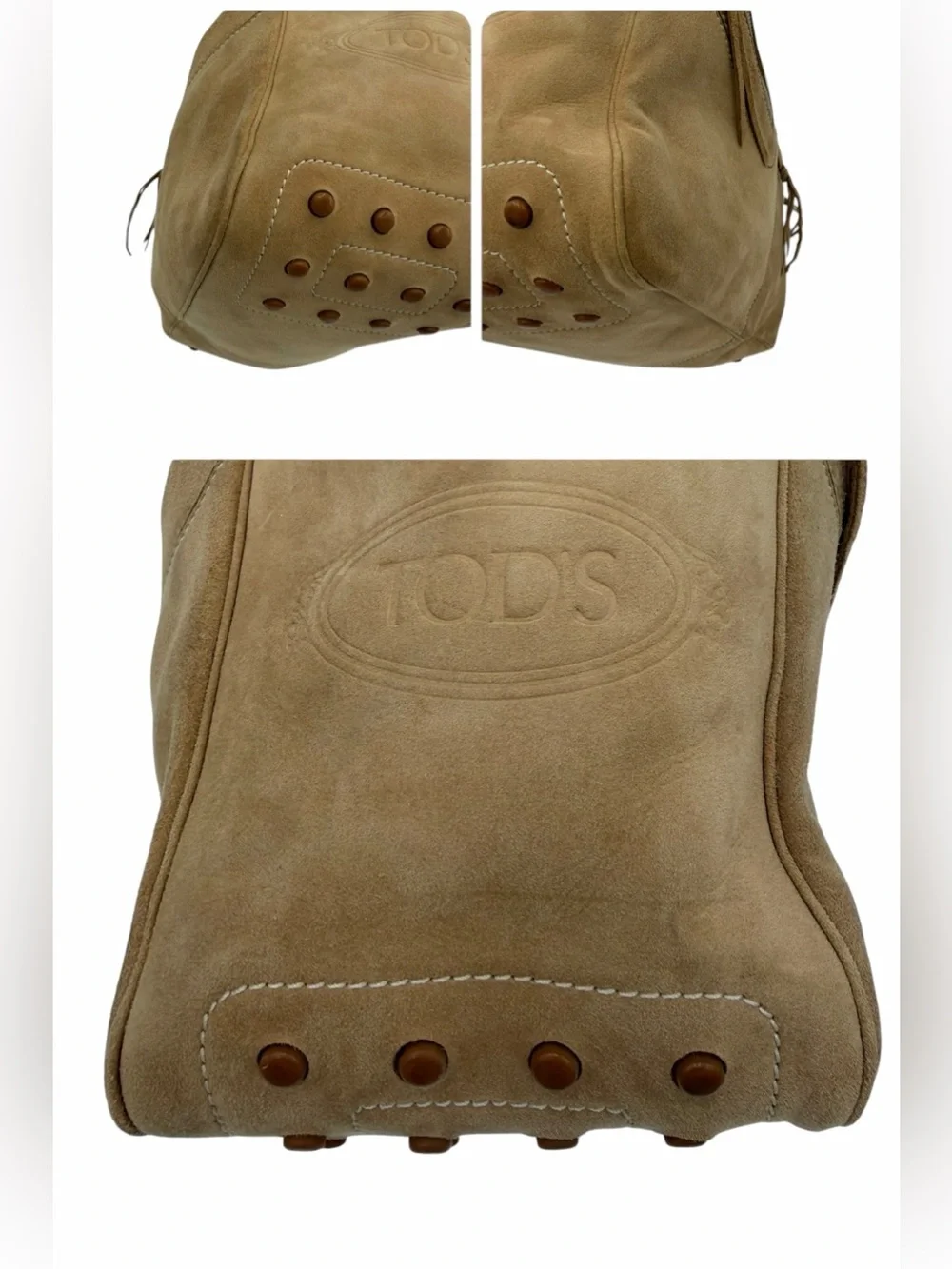 Tod’s Vintage Suede Lace-Up Hobo Shoulder Bag Tan Brown Y2K Italy